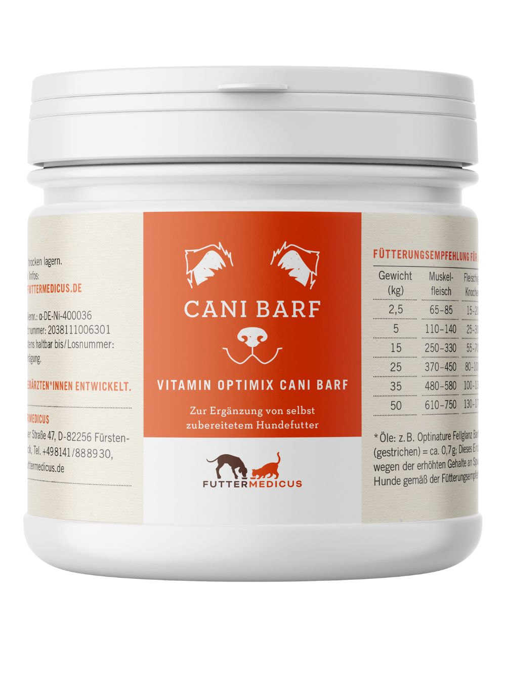 Futtermedicus | Vitamin Optimix Cani Barf 90g I Futterzusatz für BARF Rationen ohne Innereien 